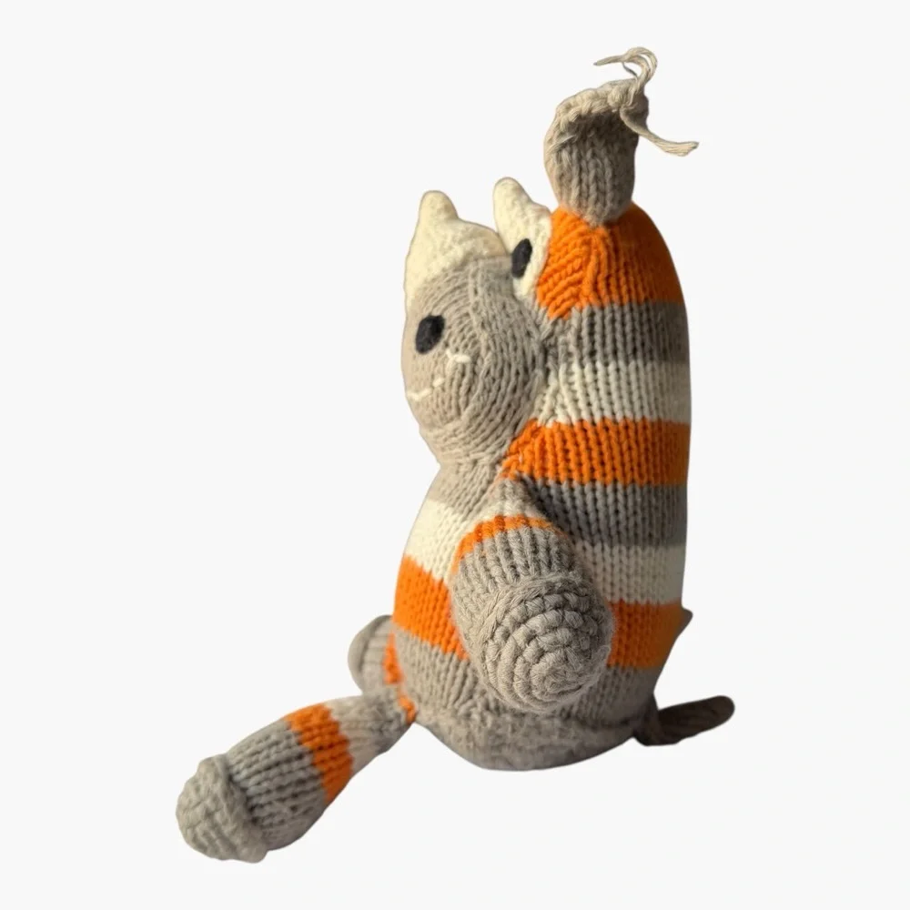 Little Ndaba Knit Rhino Stuffed Animal 7” Orange Gray Striped